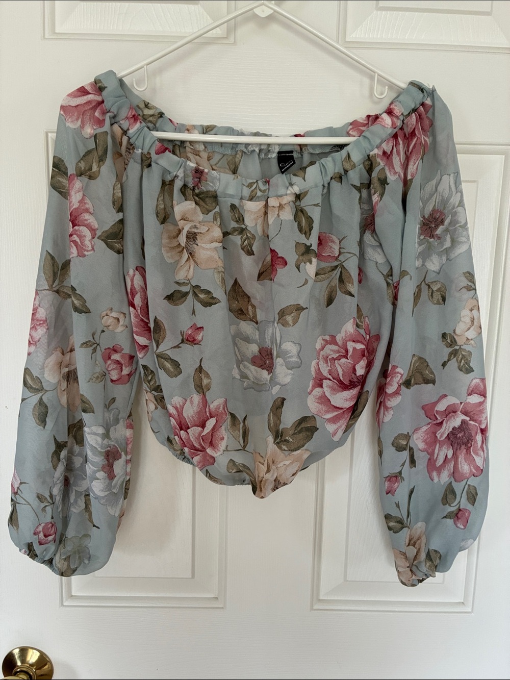 Windsor Floral Off-Shoulder Blouse - Light Blue & Pink